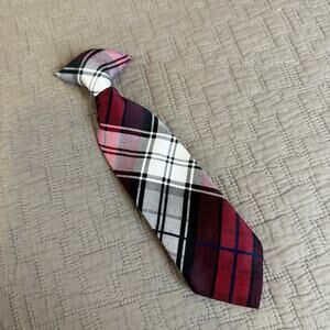 Red Black White Plaid Clip On Tie Toddler Boys Little Kid